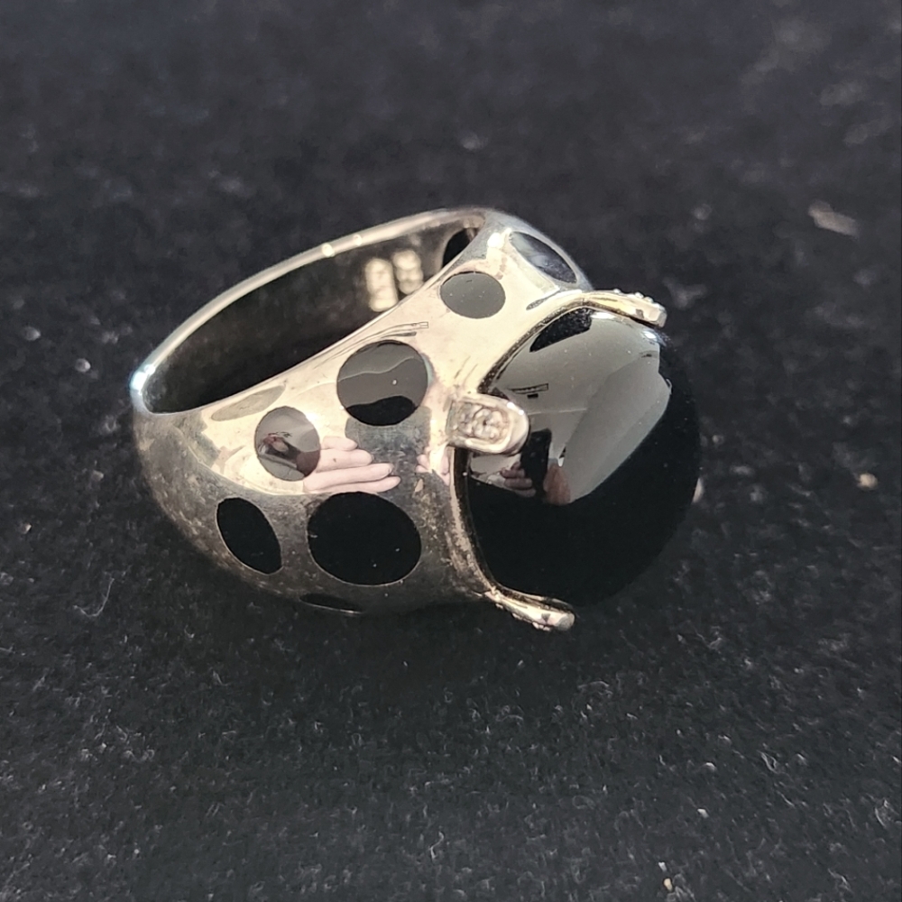 Black Onyx With Polka Dots In 925 Silver. Size 12